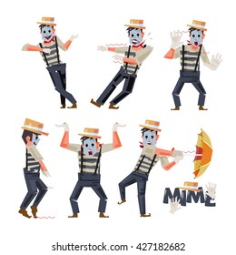 mimes character design in funny action - vector illustration