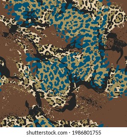 Mimetic camouflage with  leopard skin background  abstract vector seamless pattern