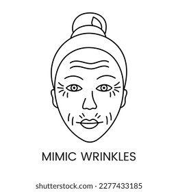 Mimic wrinkles line icon in vector, illustration of a woman with age-related changes on her face.