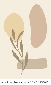 Mimimalism color shapes leaves palm jungle botanical branch vector poster template ecological beige
