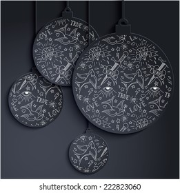 Miminal xmas balls with tattoo pattern