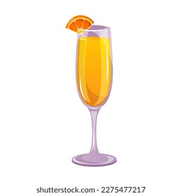 Mimosa classic cocktail with orange juice, champagne. Italian aperitif cocktails. Alcoholic beverage for drinks bar menu. Beach Holidays, summer vacation, party, cafe bar, recreation. Vector