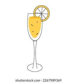 Mimosa Cocktail. Mimosa cocktail in a glass with a slice of orange. Vector flat illustration on a white background