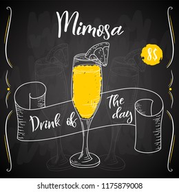 Mimosa Cocktail. Hand Drawn Drink On White Background. Vector Illustration.