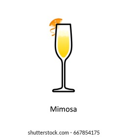 Mimosa Cocktail Icon In Flat Style. Vector Illustration