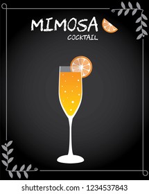 Mimosa cocktail illustration vector with orange wedge garnish.