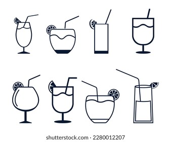 Mimosa Drink Illustrations Collections Design, Glass Alcohol Juice Party Brunch Champagne Isolated Cafe Bar Ice Art, Lemon Lime Mimosa Food Drawing Illustrations.
