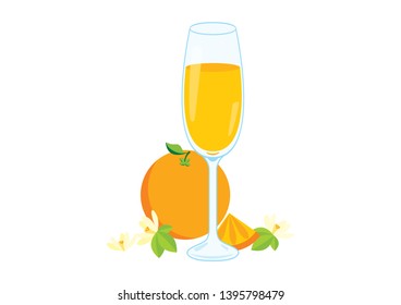 Mimosa Drink Vector Illustration. Glasses Of Champagne With Orange Vector Illustration. Mimosa Isolated On A White Background Vector Illustration. Mixed Drink With Orange Juice