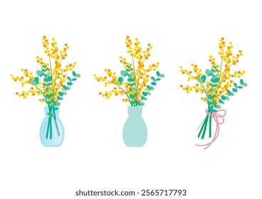 Mimosa and eucalyptus vase and bouquet