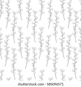 Mimosa flower hand drawn vector illustration isolated on white background, seamless floral pattern, ink doodle sketch, black line art  for design greeting card, wedding invitation, packaging cosmetics