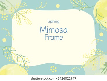 Mimosa flower illustration frame material painted with watercolors