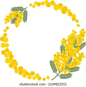 Mimosa flower round frame vector illustration