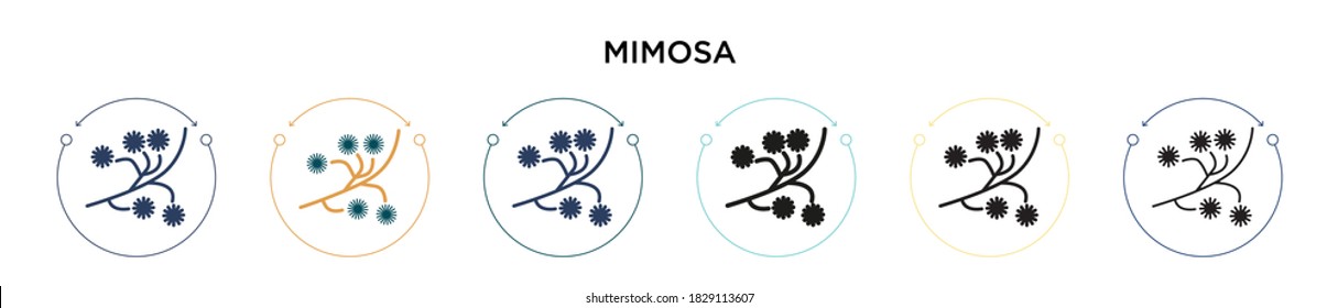 Mimosa icon in filled, thin line, outline and stroke style. Vector illustration of two colored and black mimosa vector icons designs can be used for mobile, ui, web