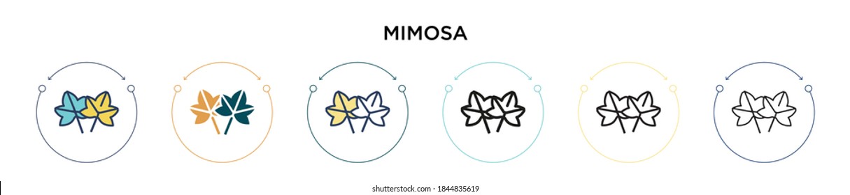 Mimosa icon in filled, thin line, outline and stroke style. Vector illustration of two colored and black mimosa vector icons designs can be used for mobile, ui, web