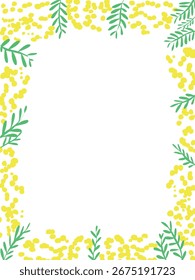 Mimosa y marco de diseño de hojas, marco decorativo, primavera, diseño de etiquetas