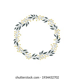 Mimosa plant floral wreath clipart isolated on white background. Decorative botanical hand drawn round frame vector illustration.