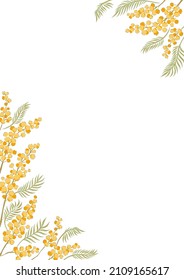 Mimosa Yellow Flower Hand Drawn Corner Frame Vector Illustration Isolated On White. Vintage Romantic Floral Arrangement For Wedding Invitation, Birthday, Woman Day, Happy Easter Card Design.