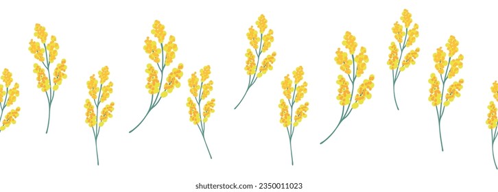 Mimosa yellow horizontal border seamless pattern. Floral seamless border