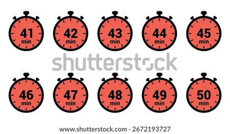 min 41, 42, 43, 44, 45, 46, 47, 48, 49 and 50 time icon vector design illustration background set