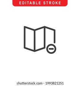 Min Map Outline Icon. Map Line Art Logo. Vector Illustration. Isolated on White Background. Editable Stroke
