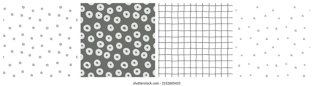 Minamalist seamless pattern set in neutral olive green and white colors. Vector design for bedding or kitchen textile.