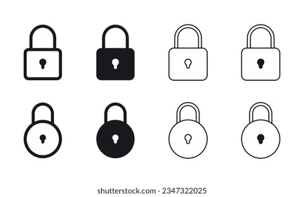 Minamlistic locks vector icon set. Round and square locks icons.