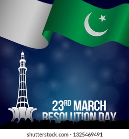Minar e Pakistan 23 March 1940 - Creative and Beautiful background with patriotic glow. - Illustration