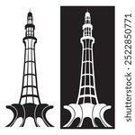 Minar e Pakistan black and white icon. Vector illustration.