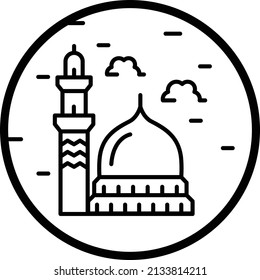 Minar Prophet Mosque Vector Icon Design, Medina city holy Concept, Muslim festival Symbol, Lesser Eid and Islamic Holidays Sign, holy Ramazan stock illustration