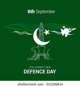 Minar-e-Pakistan Lines background 6 September Defence day. Pakistan Defense Day. Celebration Card. Illustration