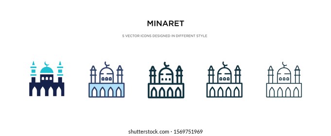minaret icon in different style vector illustration. two colored and black minaret vector icons designed in filled, outline, line and stroke style can be used for web, mobile, ui