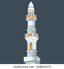 Minarete de la mezquita con un fondo oscuro en diseño dibujado a mano para plantilla de ramadán o eid