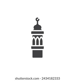 Minaret tower  vector icon. filled flat sign for mobile concept and web design. Mosque Minaret glyph icon. Symbol, logo illustration. Vector graphics