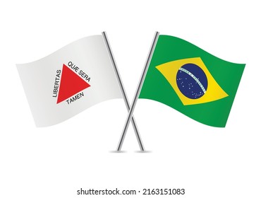 Minas Gerais (a state in Southeastern Brazil) and Brazilian crossed flags on white background. Vector icon set. Vector illustration.