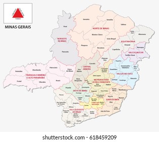 minas gerais administrative and political map with flag