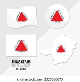 Minas Gerais Brazil state vector set Flag symbol map and circle flag.