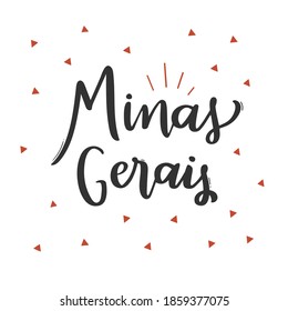 Minas Gerais. Ciudad de Brasil. Calligrafía brasileña de letras a mano portuguesa. ciudad al sureste de Brasil. Vector.