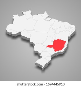 Ubicación del estado de Minas Gerais en el mapa 3d de Brasil