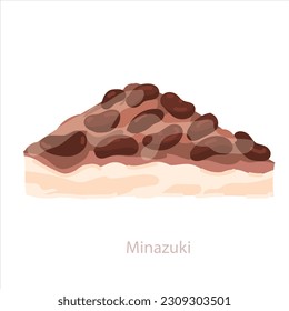 Minazuki mochi wagashi. Traditional japanese sweet made from red adzuki beans and a cake.