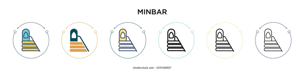 Minbar icon in filled, thin line, outline and stroke style. Vector illustration of two colored and black minbar vector icons designs can be used for mobile, ui, web