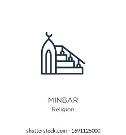 Minbar icon. Thin linear minbar outline icon isolated on white background from religion collection. Line vector sign, symbol for web and mobile