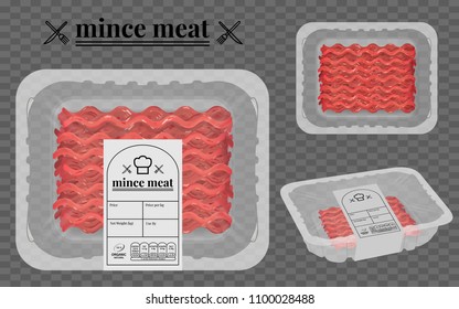 Mince meat packaging on the container. Ready to apply to your design. Vector illustration.