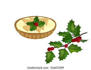 mince pie and holy tree branch on white vector