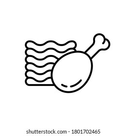 Minced chicken. Linear icon of chopped meat with poultry leg. Black simple illustration of semi-finished meat products. Contour isolated vector pictogram on white background