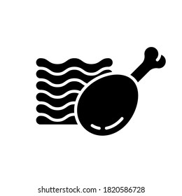 Minced chicken. Silhouette icon of chopped meat with poultry leg. Black simple illustration of semi-finished meat products. Flat isolated vector  pictogram on white background