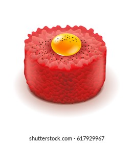 Minced meat and raw egg tartar dish isolated photo-realistic vector illustration