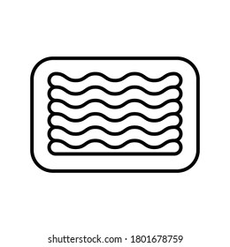 Hackfleisch/Faschiertes in Tablettenform. Lineare Ikone der industriellen Verpackung von Halbfabrikaten. Schwarze, einfache Illustration von Erdfleisch. Contour einzeln auf weißem Hintergrund