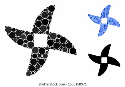 Mincer knife composition of round dots in various sizes and color hues, based on mincer knife icon. Vector dots are combined into blue composition. Dotted mincer knife icon in usual and blue versions.