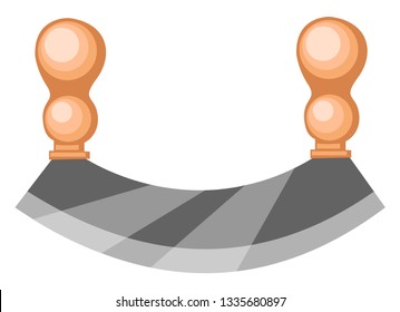 A mincing knife or Curved shape knife with two handles on each end vector color drawing or illustration.