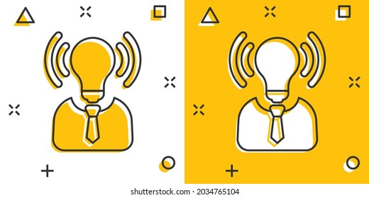 Mind awareness icon in comic style. Idea human vector cartoon illustration on white isolated background. Customer brain business concept splash effect.